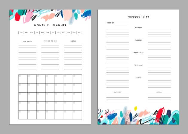 Two planner pages. A monthly calendar is on the left page and a weekly To-Do list is on the right page.